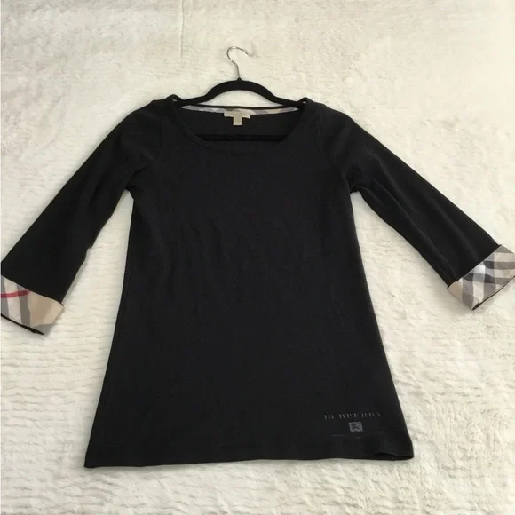 Burberry Brit black cotton t-shirt featuring 3/4 sleeves size large - Picture 3 of 11